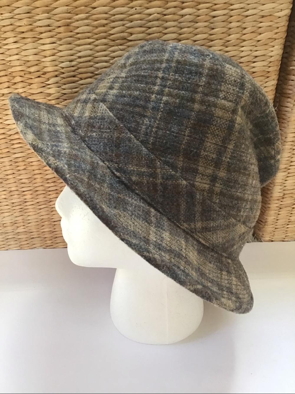 VTG Dobbs 5th Avenue NY Men's Plaid Wool Blend Gray Brown Plaid Fedora Hat 7 5/8 - Picture 3 of 10